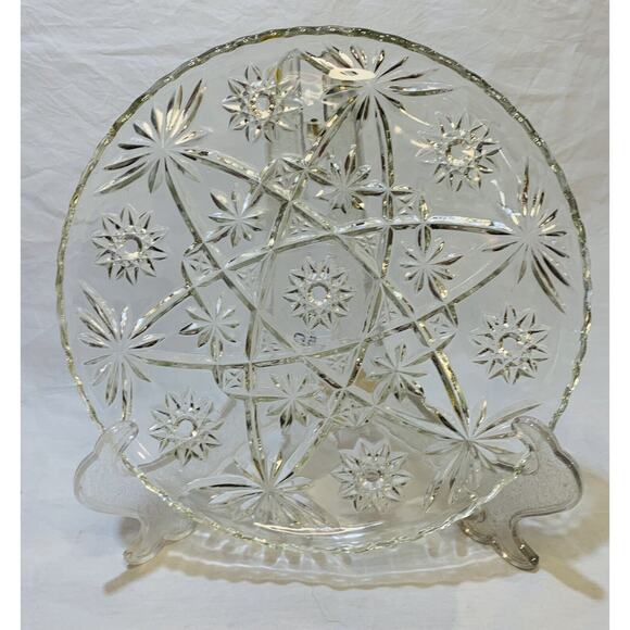 Anchor Hocking Glass Platter 11" Round Cake Plate Star Of David Clear Serving - Picture 7 of 7